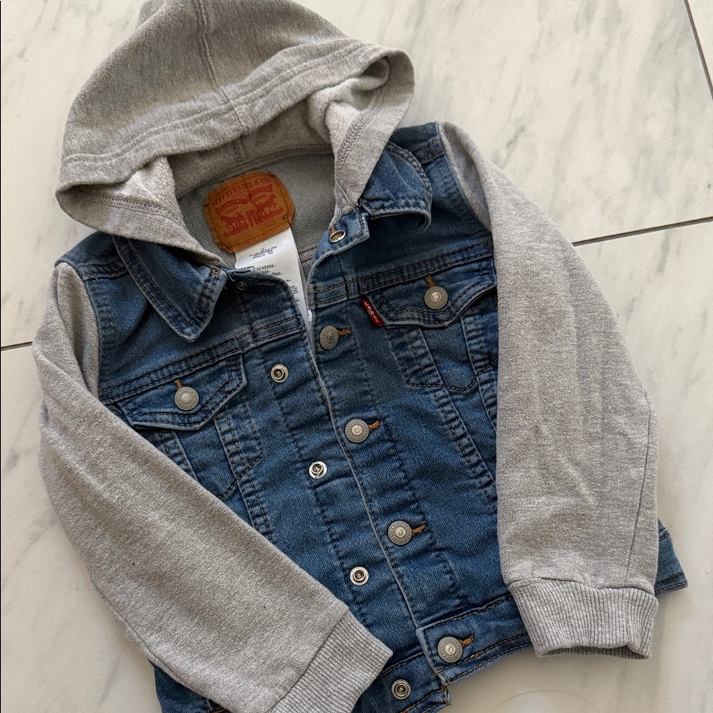 Levi's Toddlers Blue Denim Jacket with Gray Hood